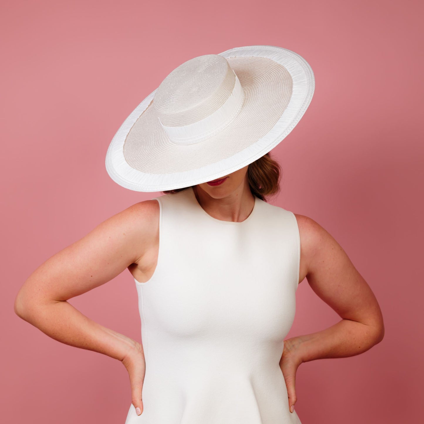 Nimbus large straw boater hat with tassel trim edge and band in white