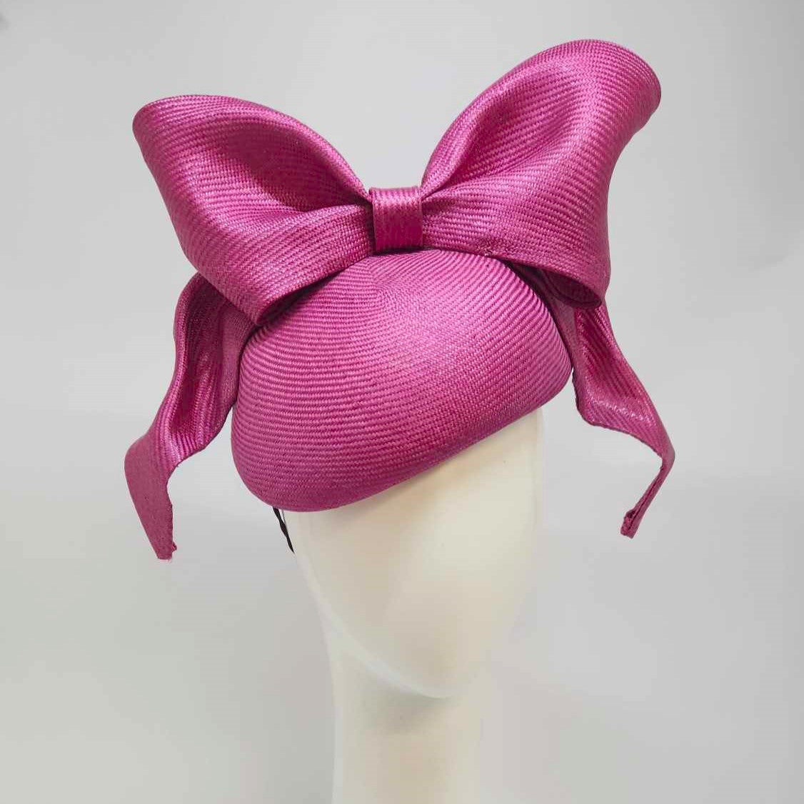 Ovens Straw Beret with Draped Bow in Magenta Pink