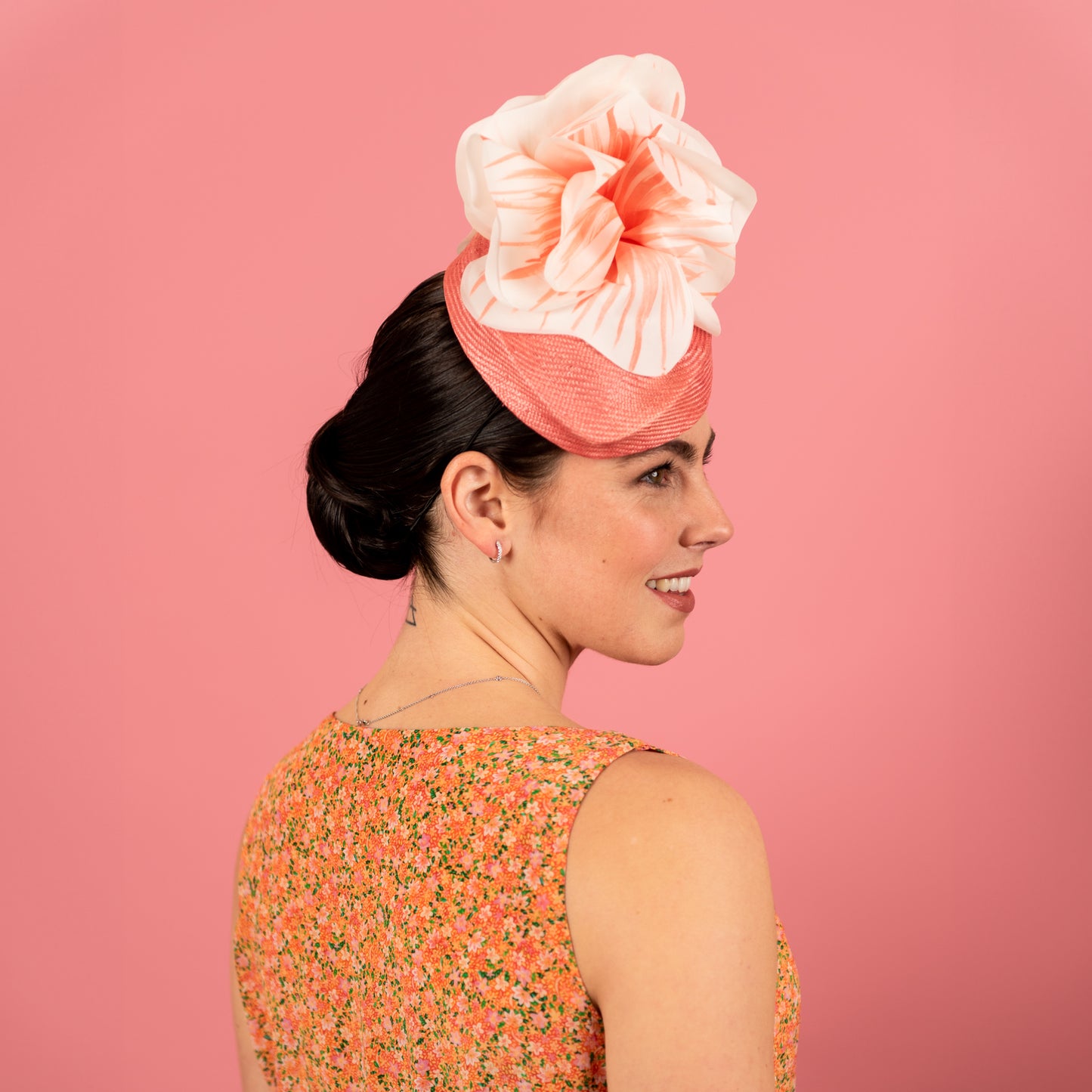Patricia Beret in Straw with Silk Poppy Flowers in Pink Coral