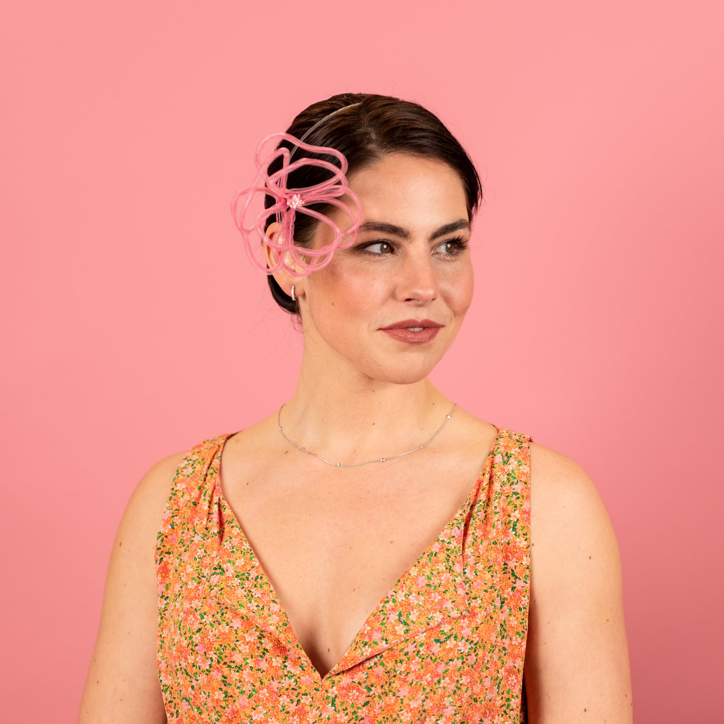 Kimberly Headband with Floating Wire Peony in Pink
