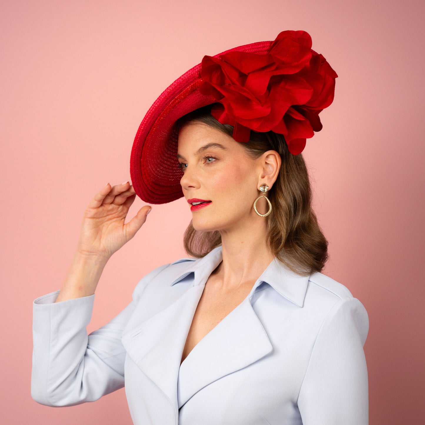 Poppy Saucer with silk poppies in red Spring Racewear Headpiece