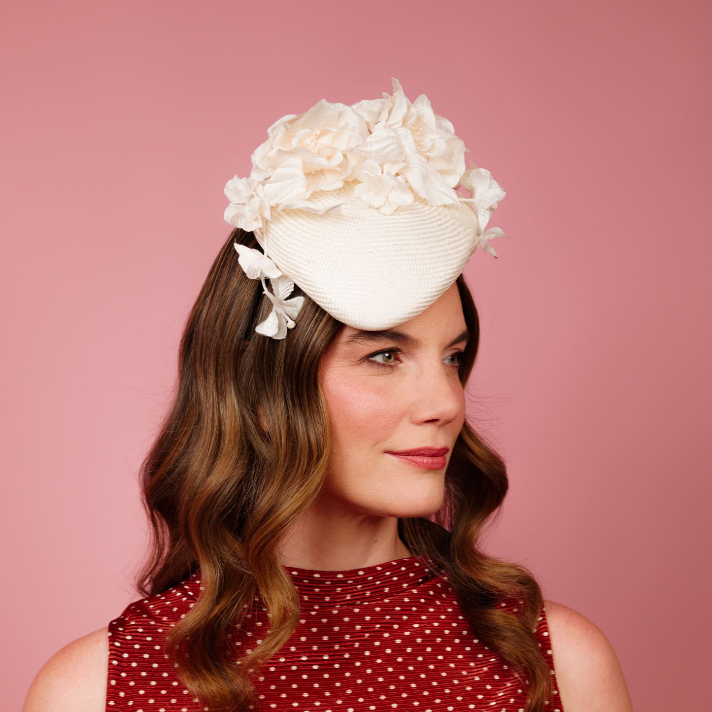 Seline straw beret with silk flowers in ivory