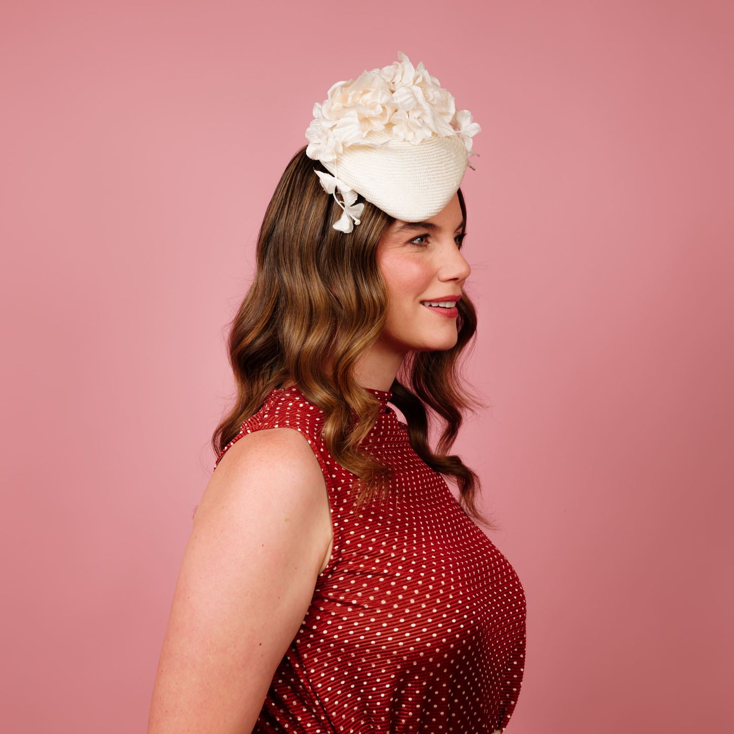 Seline straw beret with silk flowers in ivory