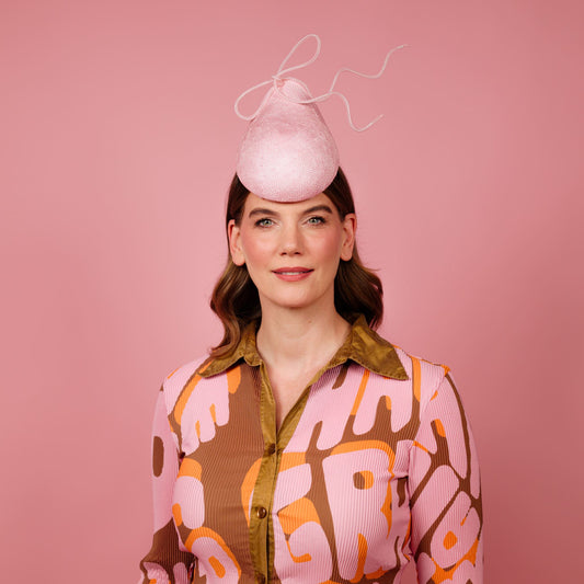 Solace percher headpiece in pink with white floating crinoline bow
