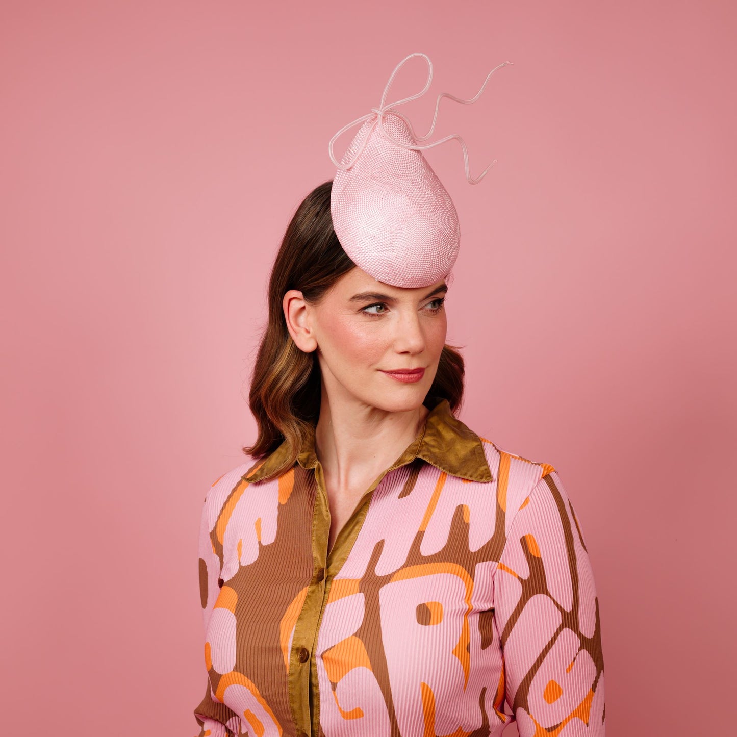 Solace percher headpiece in pink with white floating crinoline bow