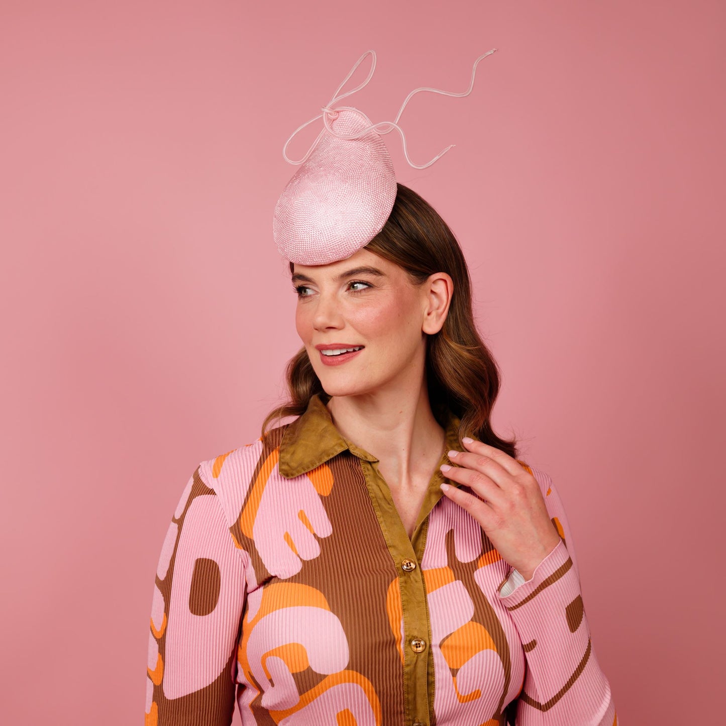 Solace percher headpiece in pink with white floating crinoline bow