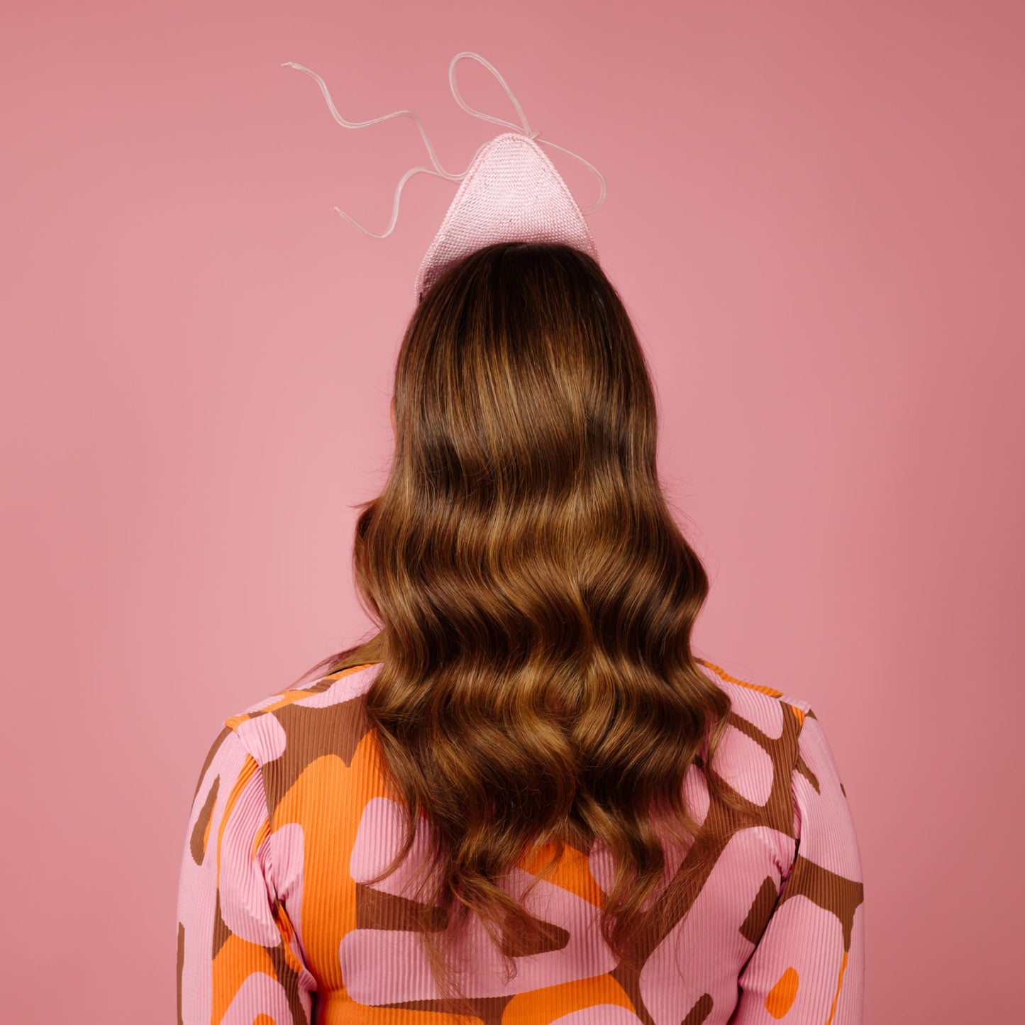 Solace percher headpiece in pink with white floating crinoline bow
