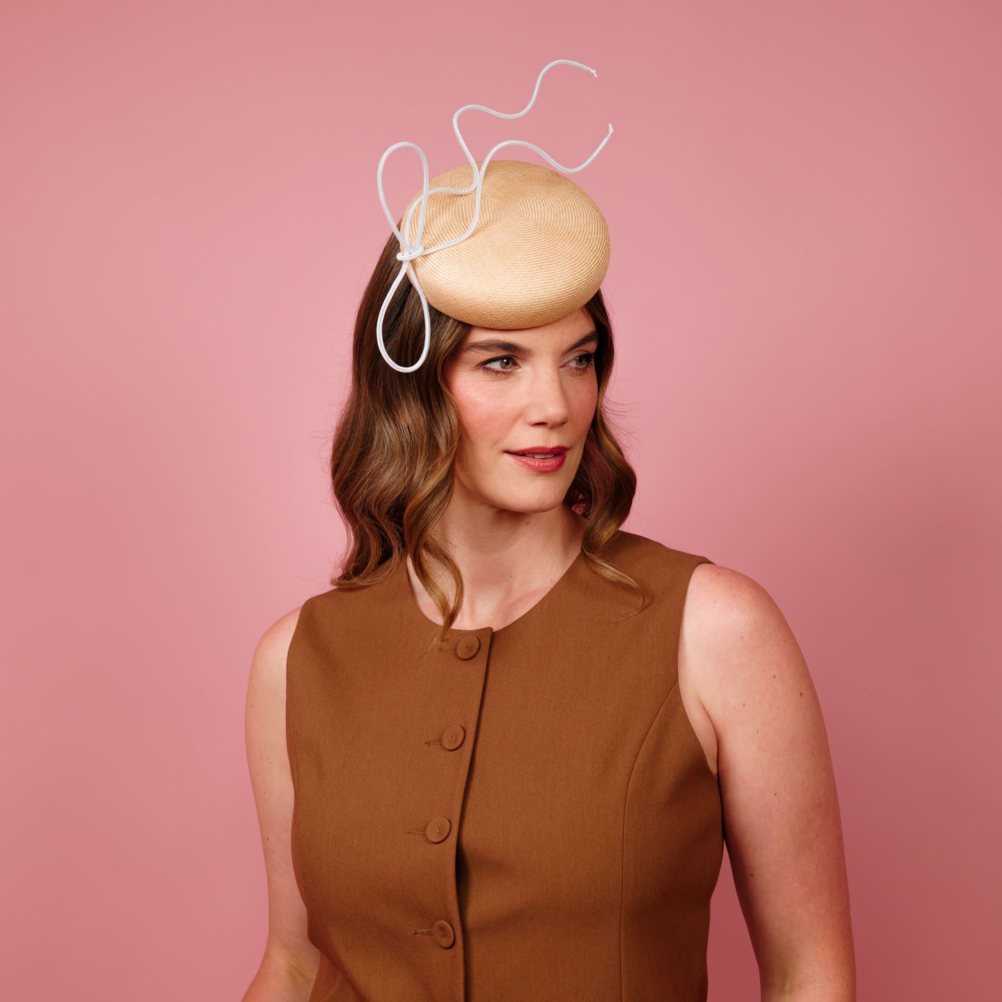 Vespa Straw Button Beret with Floating Crinoline Bow