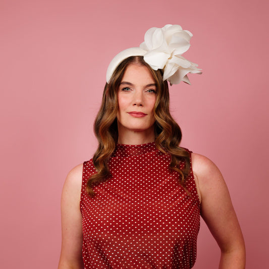 Victoria Headband with Silk Poppy Flowers in White