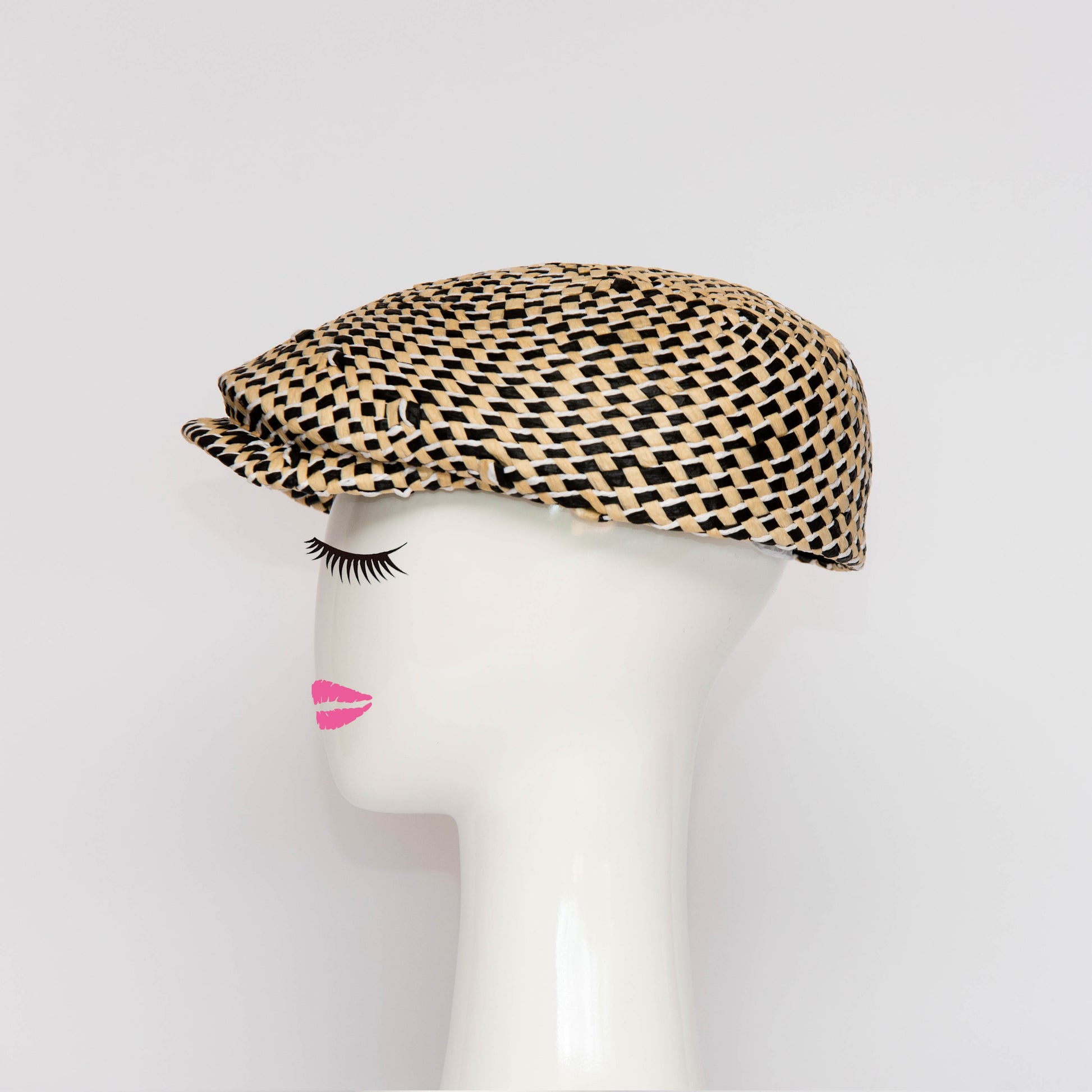 A side view of the Egan Cap is a modern all in one blocked cap.  Created by Melbourne based Lauren J Ritchie Millinery.