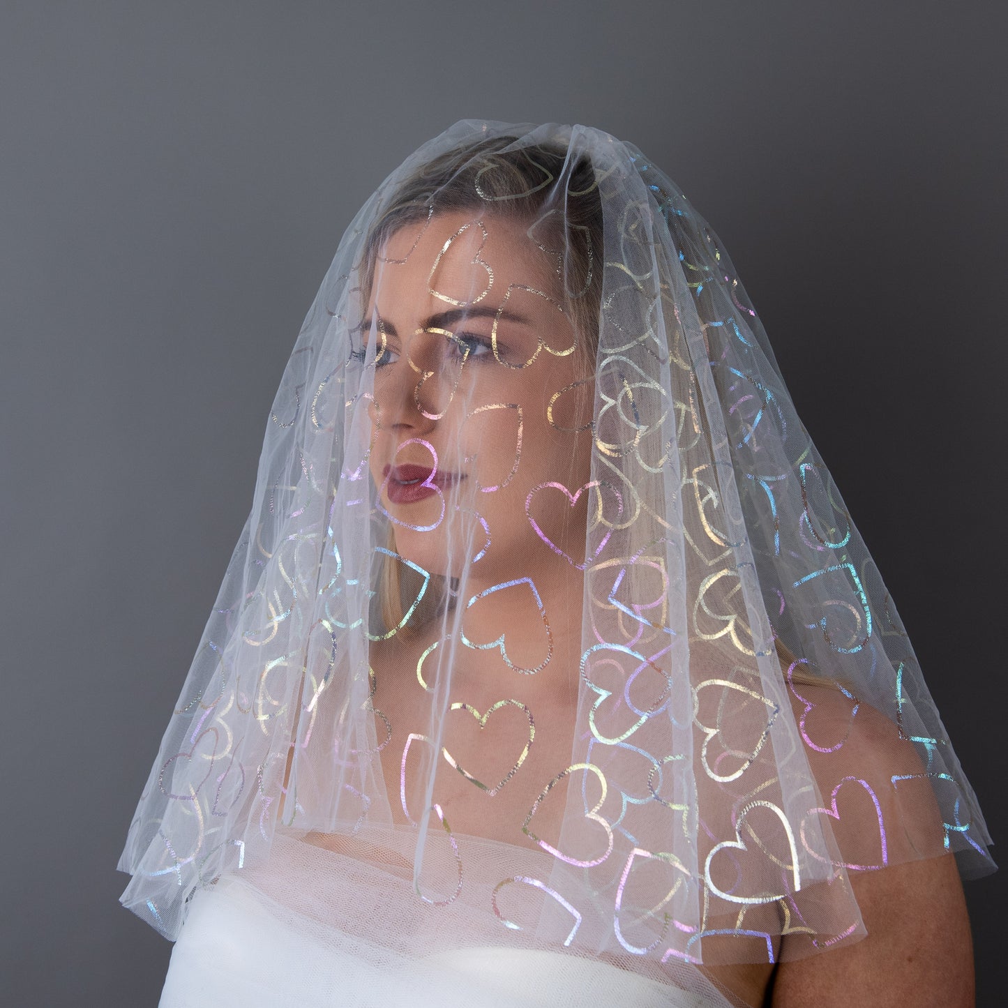Love Is in the Air wedding veil with heart motif