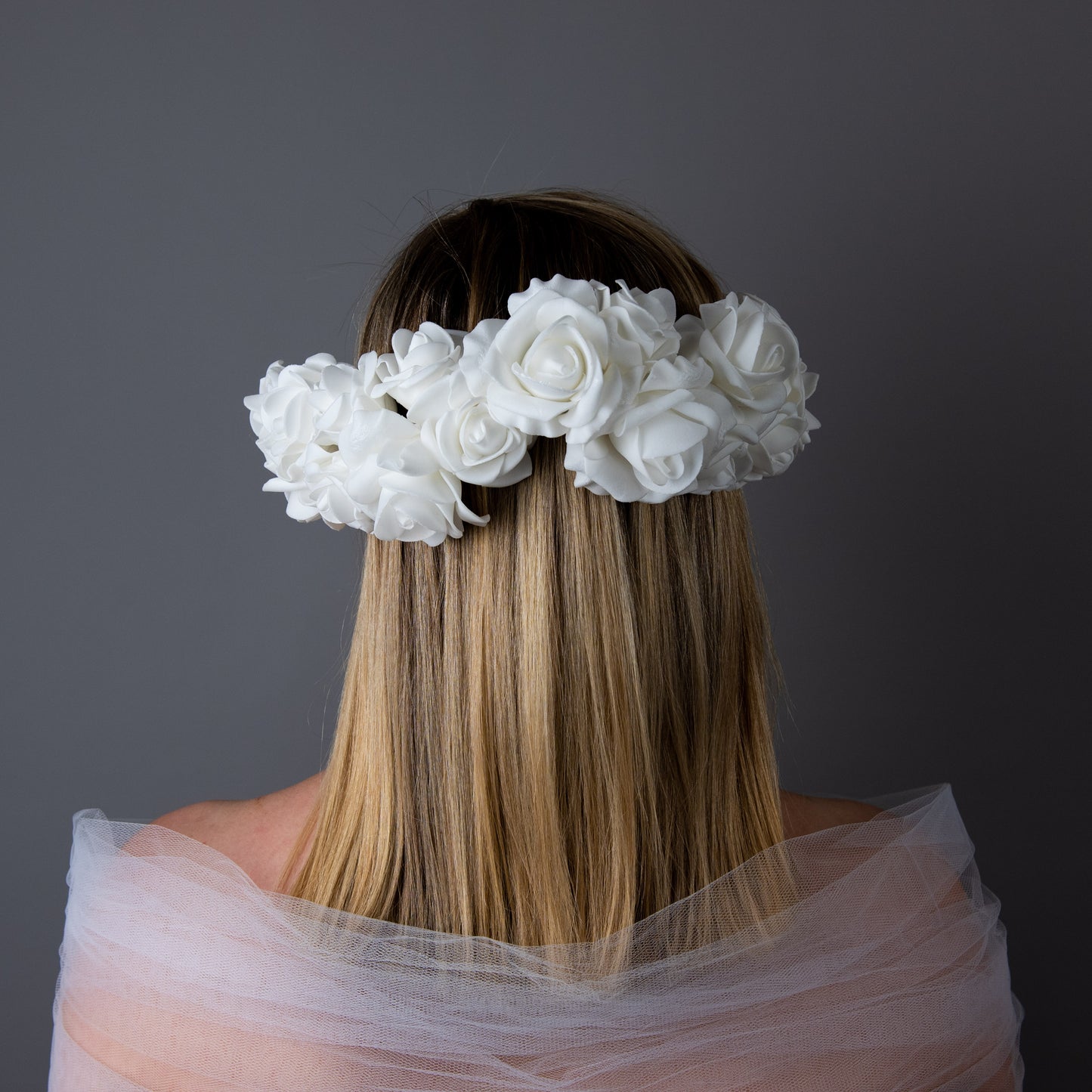 I’m Yours white rose wedding headpiece