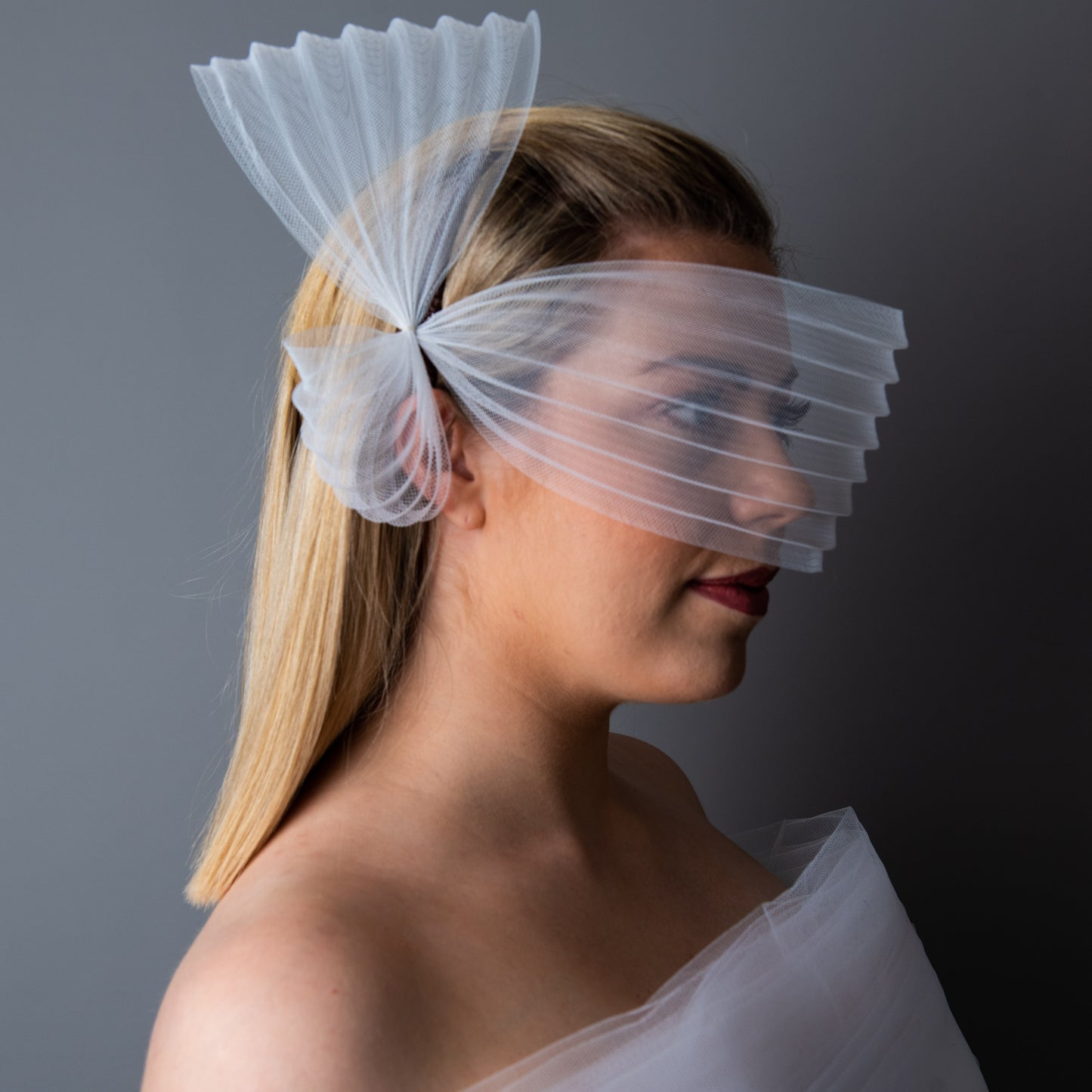 Crazy Little Thing Called Love white pleated veil headpiece