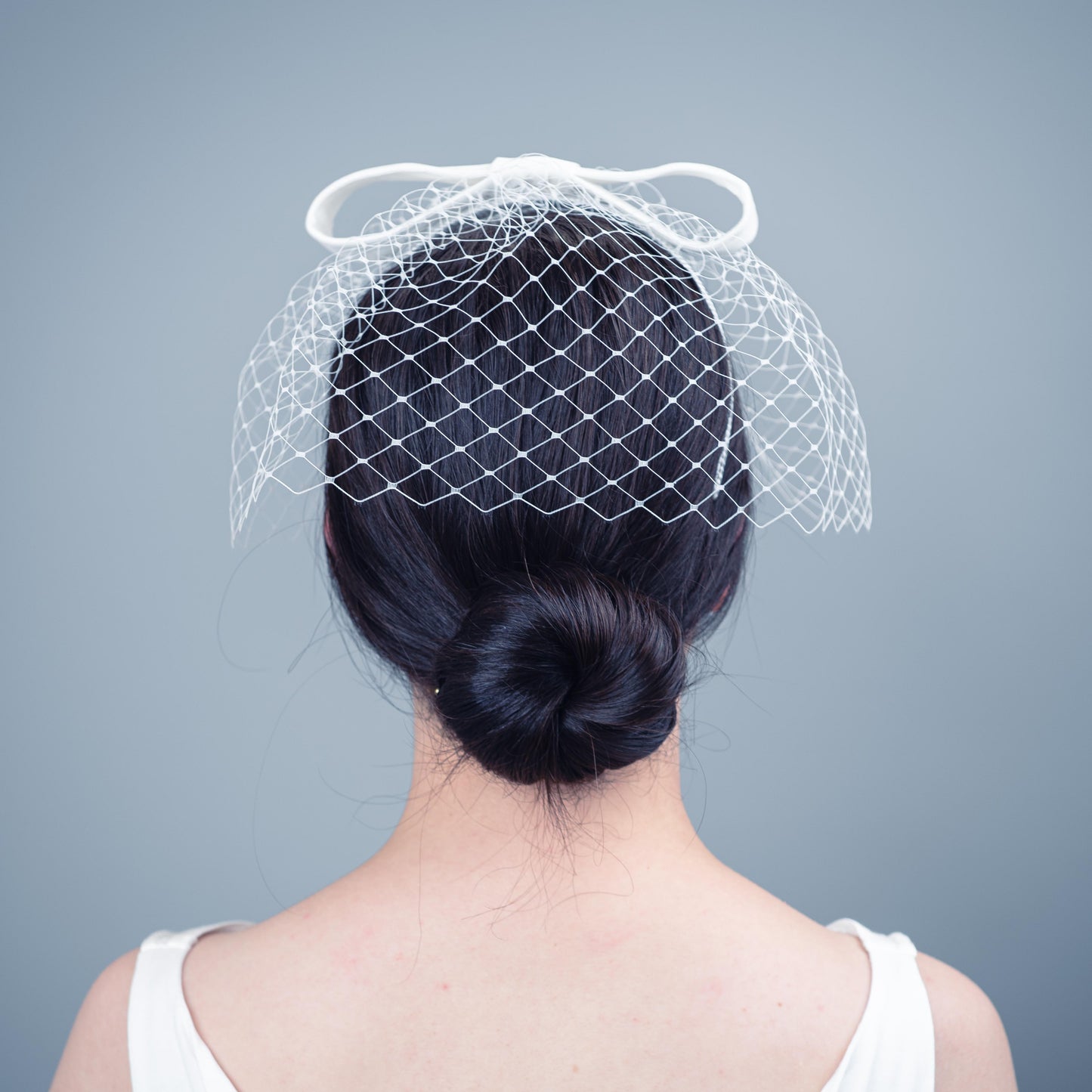 No Other Love white birdcage veil with velvet bow