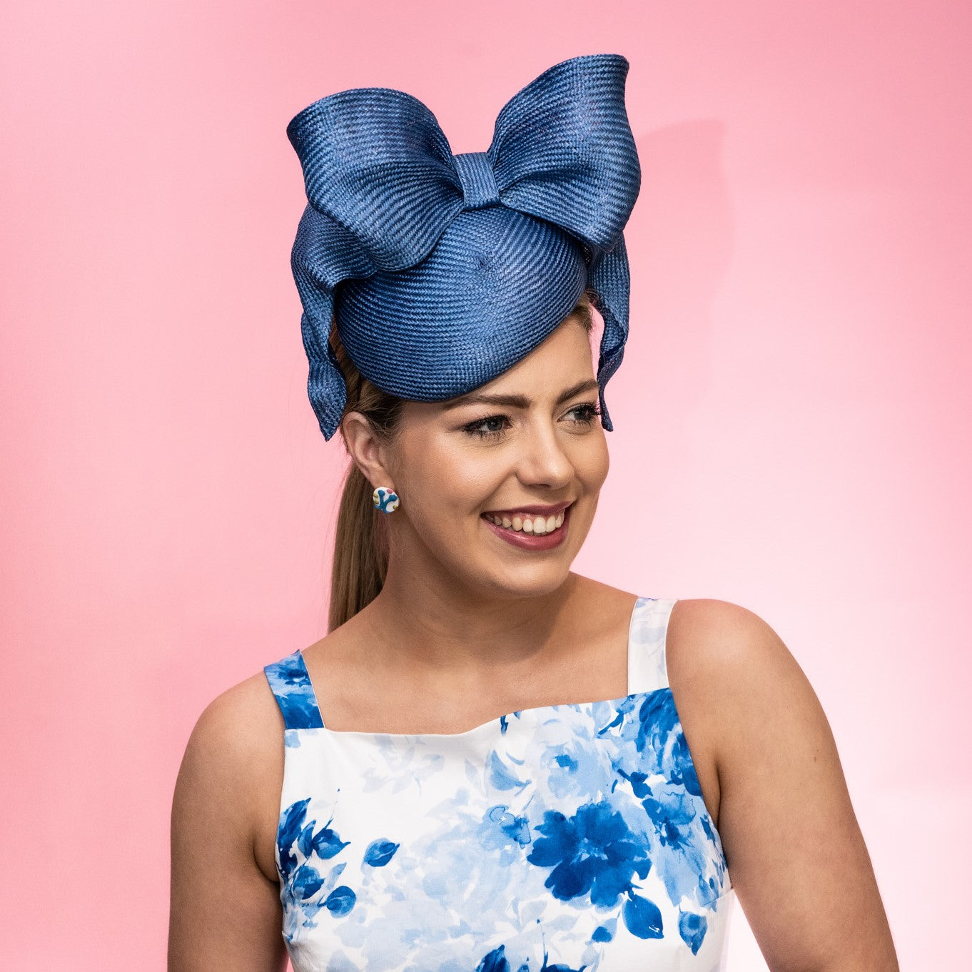 Ovens Draped Bow Beret in blue straw
