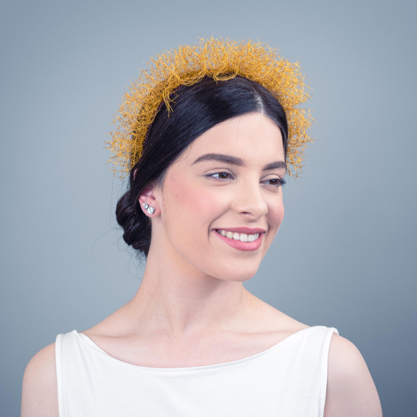 You Are the Best Thing Ruffle Veil Headpiece in Gold